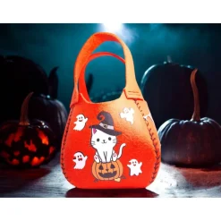 Halloween Filzbeutel mit süßen Katzengeistern – Trick or Treat Tasche – Handgemacht für Kinder