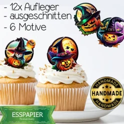 Halloween Tortendekoration Muffin Aufleger Kürbisse Hexenhut essbar modern