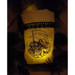 Halloween Windlicht Lichtbeutel Vasenhusse Sensenmann GESTICKT Leinen Spitze
