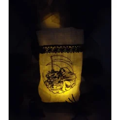 Halloween Windlicht Lichtbeutel Vasenhusse Sensenmann GESTICKT Leinen Spitze