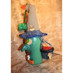 Halloweendeko HEXE– Handgemachte Hexe aus einer Sektflasche, witziges Upcyclingobjekt für Deine Halloweenparty