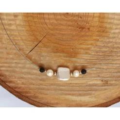 Halskette mit Zuchtperlen-Quadrat weiß