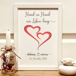 Hand in Hand ein Leben lang – Personalisiertes Geldgeschenk im Bilderrahmen zur Hochzeit
