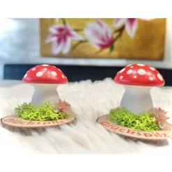Handbemalter Fliegenpilz aus Keramikgips auf Holzscheibe – Glückspilz Tischdeko Geschenk, Herbstdeko Pilz
