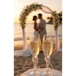 Handdekorierte Hochzeits-Sektgläser mit Perlen – Pearl Romance (2er Set)