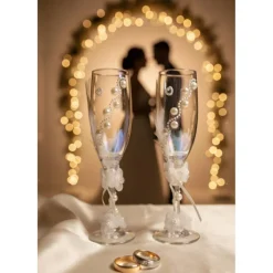 Handdekorierte Hochzeits-Sektgläser mit Perlen – Pearl Romance (2er Set)