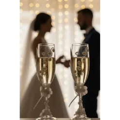 Handdekorierte Hochzeits-Sektgläser mit Perlen – Pearl Romance (2er Set)