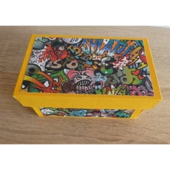 Handgefertigte Geldgeschenkverpackung Skateboard gelb-bunt