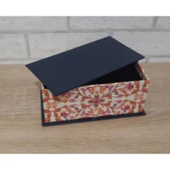 Handgefertigte Geschenkverpackung aus Pappe, Papier und Buchleinen - blau-pink-weiß-gold