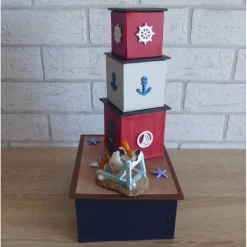 Handgefertigte Geschenkverpackung / Schachtel aus Pappe, Papier und Buchleinen - Leuchtturm - Strandurlaub