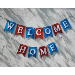Handgefertigte Girlande Welcome Home Rot Blau Weiß superschöne Girlande Willkommen