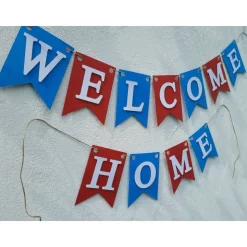 Handgefertigte Girlande Welcome Home Rot Blau Weiß superschöne Girlande Willkommen