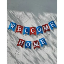 Handgefertigte Girlande Welcome Home Rot Blau Weiß superschöne Girlande Willkommen