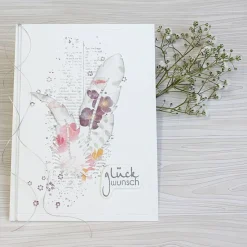 Handgefertigte Glückwunschkarte Geburtstag – 3D Karte mit Feder-Motiv, Designerpapier & Glanzgarn