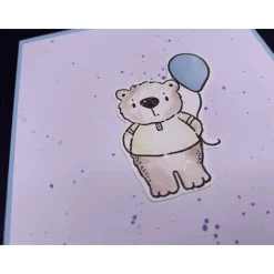 Handgefertigte Glückwunschkarte zur Geburt Junge Baby "Bär mit Ballon" hellblau