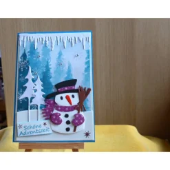 Handgefertigte Grußkarte zum Advent,mit Schneemann,Tannenbäume