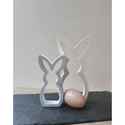 Handgefertigte Hasenfiguren Dusty Blue & Weiß aus Profiplast 200 – Moderne Osterdeko im Set