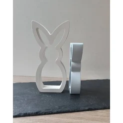 Handgefertigte Hasenfiguren Dusty Blue & Weiß aus Profiplast 200 – Moderne Osterdeko im Set