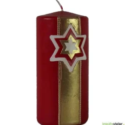 Handgefertigte Rote Adventskerze mit Goldenem Sternenbanner, Personalisierbare Weihnachtskerze