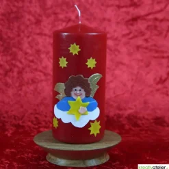Handgefertigte rote Weihnachtskerze mit detailreichem Engel auf Wolke, Sternenhimmel-Dekor, perfektes Weihnachtsgeschenk