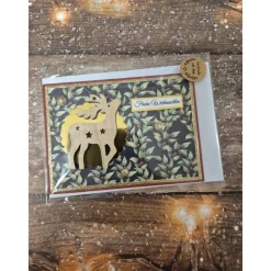 Handgefertigte Weihnachtskarte Rentier Holz - inkl. Einlegeblatt & Umschlag