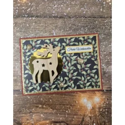 Handgefertigte Weihnachtskarte Rentier Holz - inkl. Einlegeblatt & Umschlag