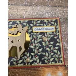 Handgefertigte Weihnachtskarte Rentier Holz - inkl. Einlegeblatt & Umschlag