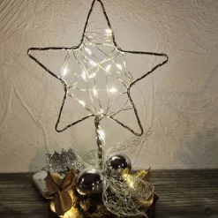 Handgefertigte Weihnachtsdeko, 2 x beleuchteter Stern aus Aluminiumdraht
