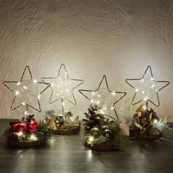 Handgefertigte Weihnachtsdeko, 2 x beleuchteter Stern aus Aluminiumdraht