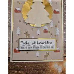 Handgefertigte Weihnachtskarte Frohe Weihnachten Tannenbaum Holz - inkl. Einlegeblatt & Umschlag