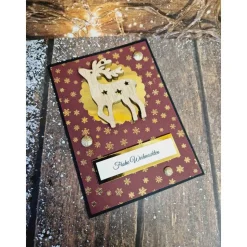 Handgefertigte Weihnachtskarte Rentier Holz - inkl. Einlegeblatt & Umschlag
