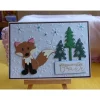 Handgefertigte Weihnachtskarte,Fuchs,Tennenbäume