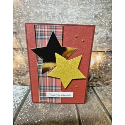 Handgefertigte Weihnachtskarte Sterne rot gold - inkl. Einlegeblatt & Umschlag