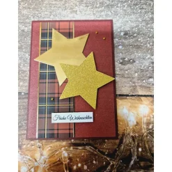 Handgefertigte Weihnachtskarte Sterne rot gold - inkl. Einlegeblatt & Umschlag
