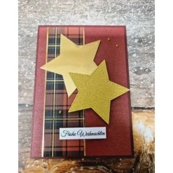 Handgefertigte Weihnachtskarte Sterne rot gold - inkl. Einlegeblatt & Umschlag