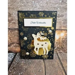 Handgefertigte Weihnachtskarte Rentier Holz - inkl. Einlegeblatt & Umschlag