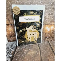 Handgefertigte Weihnachtskarte Rentier Holz - inkl. Einlegeblatt & Umschlag