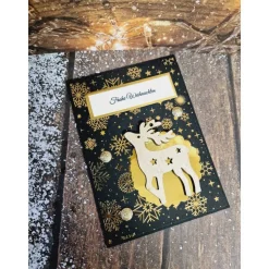Handgefertigte Weihnachtskarte Rentier Holz - inkl. Einlegeblatt & Umschlag