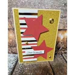 Handgefertigte Weihnachtskarte Sterne rot gold - inkl. Einlegeblatt & Umschlag