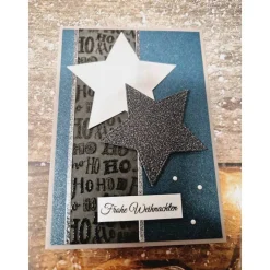 Handgefertigte Weihnachtskarte Sterne silber schwarz - inkl. Einlegeblatt & Umschlag