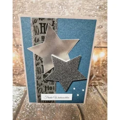 Handgefertigte Weihnachtskarte Sterne silber schwarz - inkl. Einlegeblatt & Umschlag