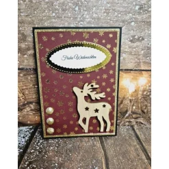 Handgefertigte Weihnachtskarte Rentier Holz - inkl. Einlegeblatt & Umschlag