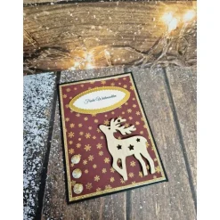 Handgefertigte Weihnachtskarte Rentier Holz - inkl. Einlegeblatt & Umschlag