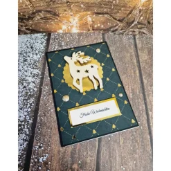 Handgefertigte Weihnachtskarte Rentier Holz - inkl. Einlegeblatt & Umschlag