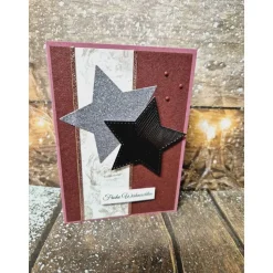 Handgefertigte Weihnachtskarte Sterne rosa beere - inkl. Einlegeblatt & Umschlag