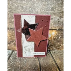 Handgefertigte Weihnachtskarte Sterne rosa beere - inkl. Einlegeblatt & Umschlag