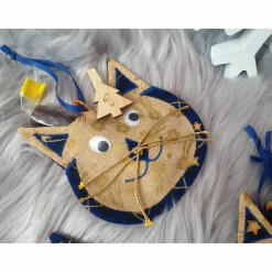 Handgefertigter Adventskalender zum befüllen Katzengesicht blau gold