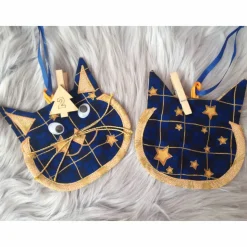 Handgefertigter Adventskalender zum befüllen Katzengesicht blau gold