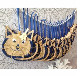 Handgefertigter Adventskalender zum befüllen Katzengesicht blau gold