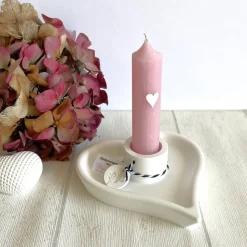 Handgefertigter Kerzenständer Herz in Weiß, kleine Aufmerksamkeit & Deko